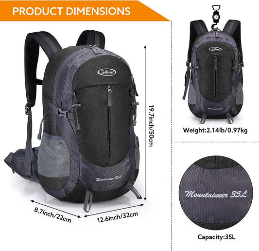 G4Free 35L Hiking Backpack Water Resistant Outdoor Sports Travel Daypack Lightweight with Rain Cover for Women Men (Black)