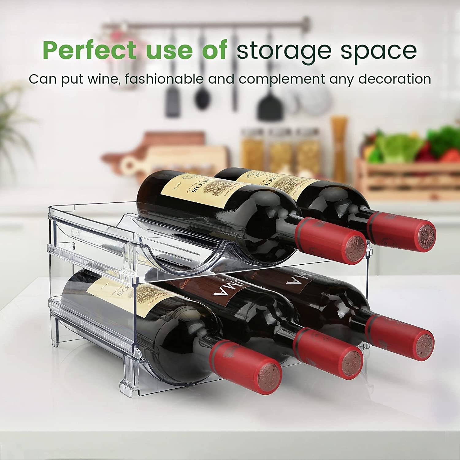 Spospo Water Bottle Organizer for Cabinet, Water Bottle Storage Organizer, 2 Packs Water Bottle Storage Rack, Water Bottle Holder for Cabinet, Stackable Water Bottle Storage Rack