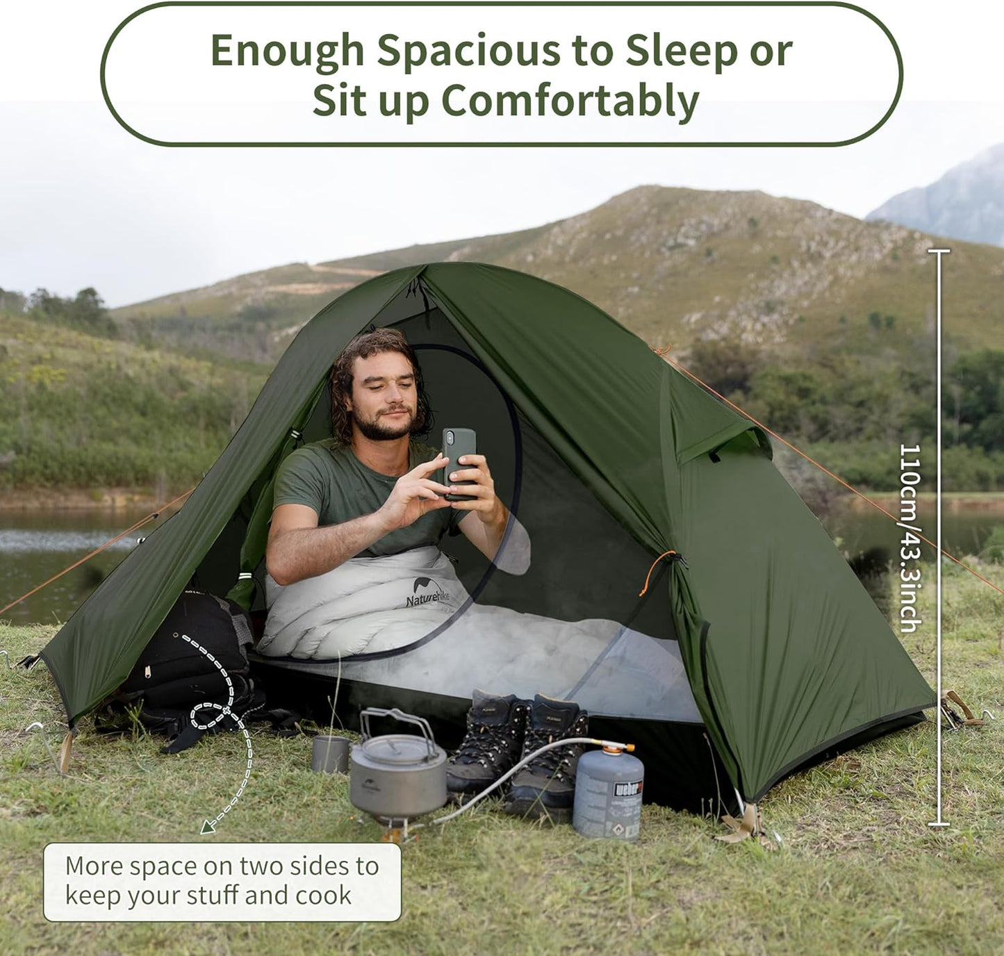 Naturehike Backpacking Tent for 1 Person Camping Hiking Lightweight Waterproof One Person Tent with Footprint