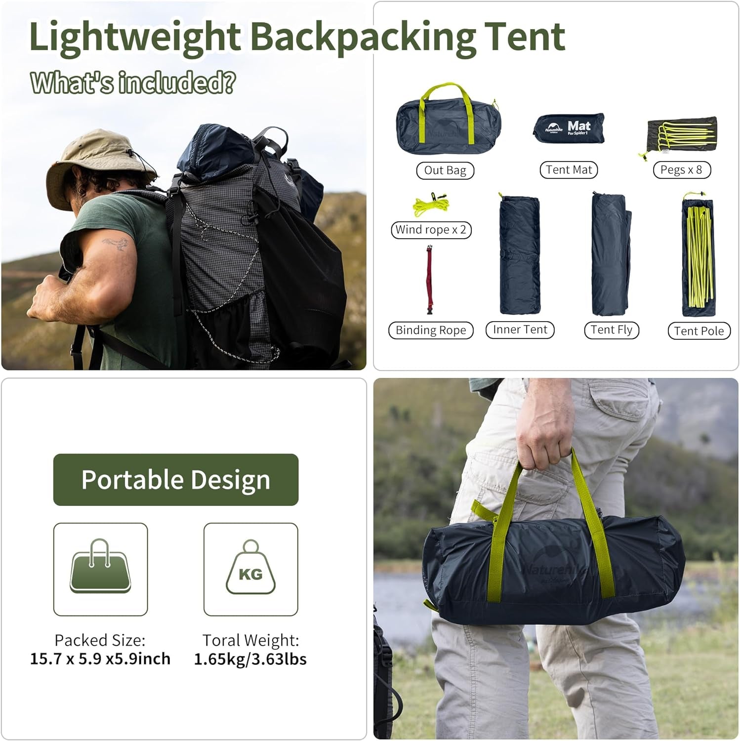 Naturehike Backpacking Tent for 1 Person Camping Hiking Lightweight Waterproof One Person Tent with Footprint