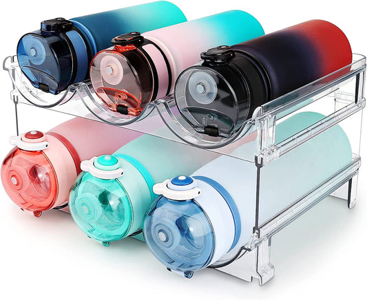 Spospo Water Bottle Organizer for Cabinet, Water Bottle Storage Organizer, 2 Packs Water Bottle Storage Rack, Water Bottle Holder for Cabinet, Stackable Water Bottle Storage Rack