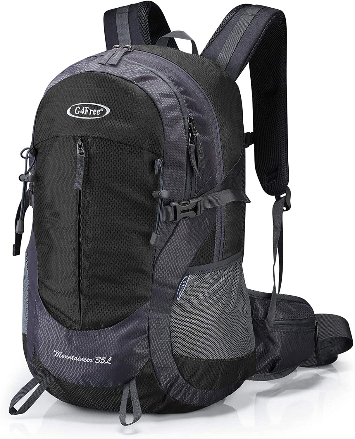 G4Free 35L Hiking Backpack Water Resistant Outdoor Sports Travel Daypack Lightweight with Rain Cover for Women Men (Black)