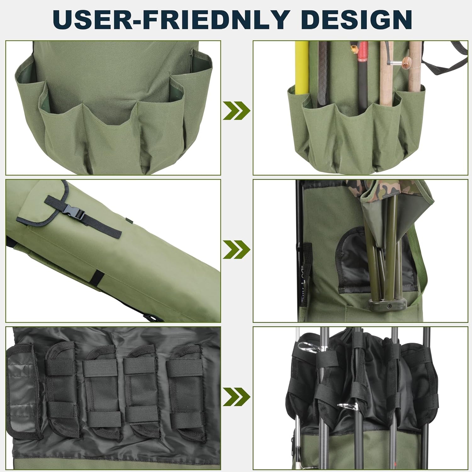 SILANON Fishing Rod Bag Pole Holder, Portable Fishing Rod Case Carrier Canvas Pole Storage Bag Travel Carry Case Waterproof Fishing Tackle Gear Organizer