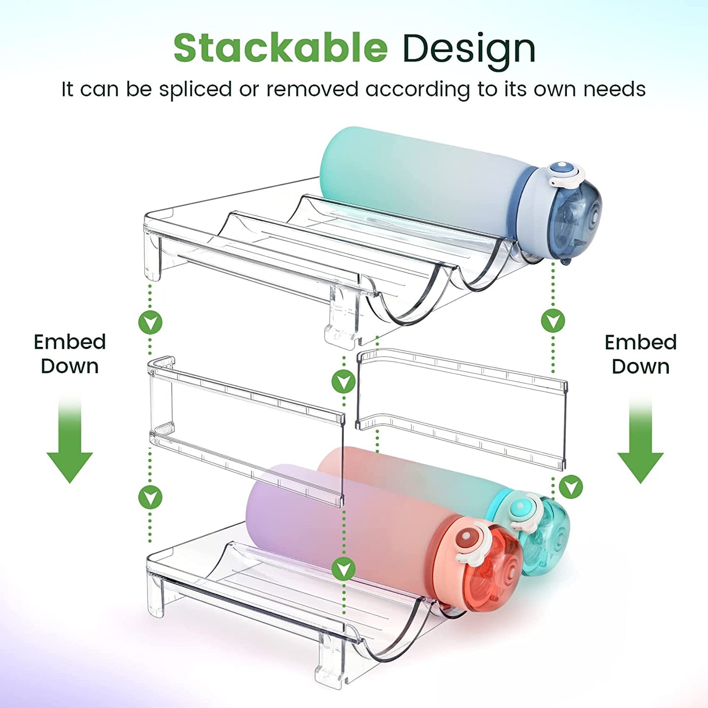 Spospo Water Bottle Organizer for Cabinet, Water Bottle Storage Organizer, 2 Packs Water Bottle Storage Rack, Water Bottle Holder for Cabinet, Stackable Water Bottle Storage Rack