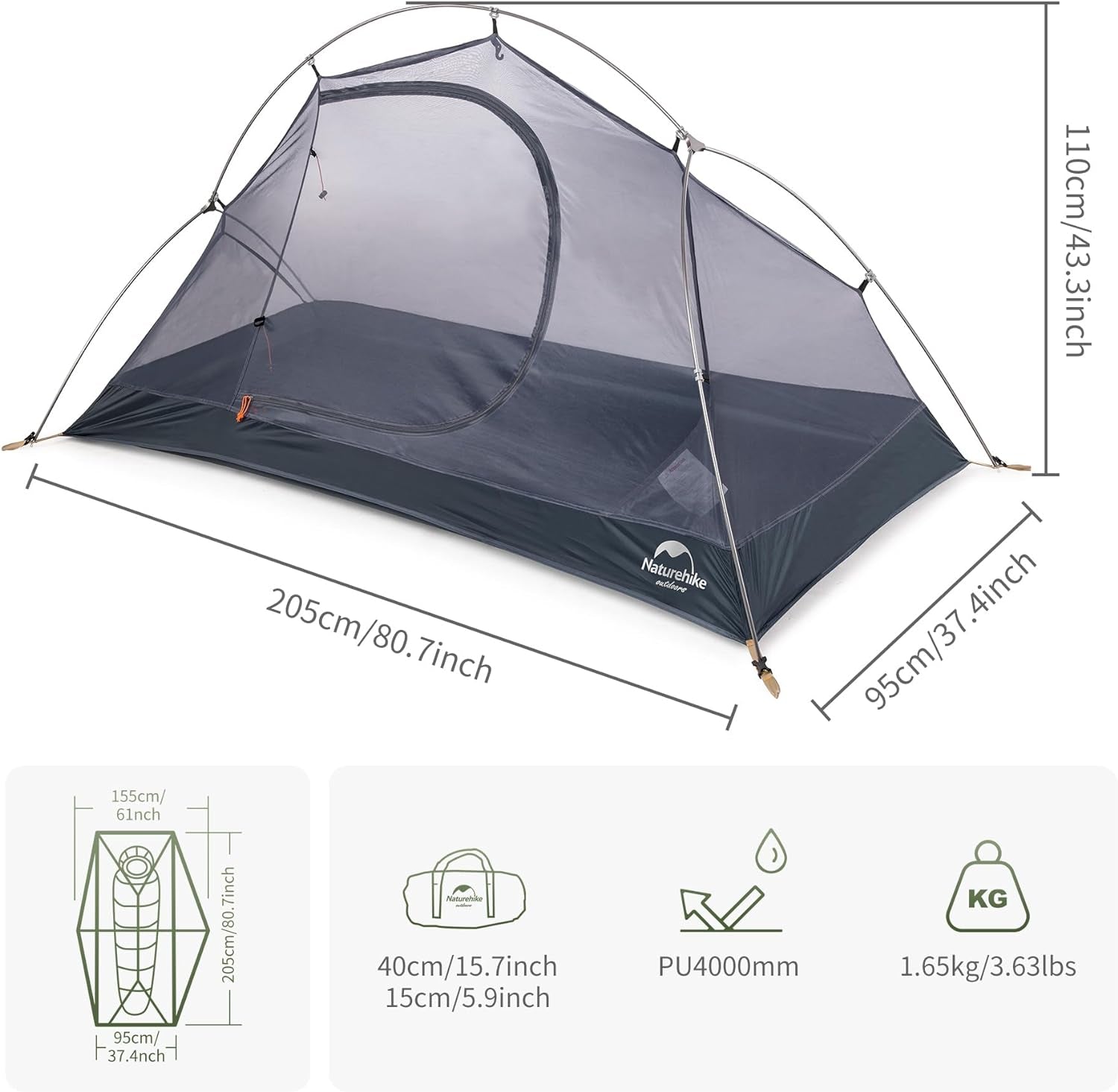Naturehike Backpacking Tent for 1 Person Camping Hiking Lightweight Waterproof One Person Tent with Footprint