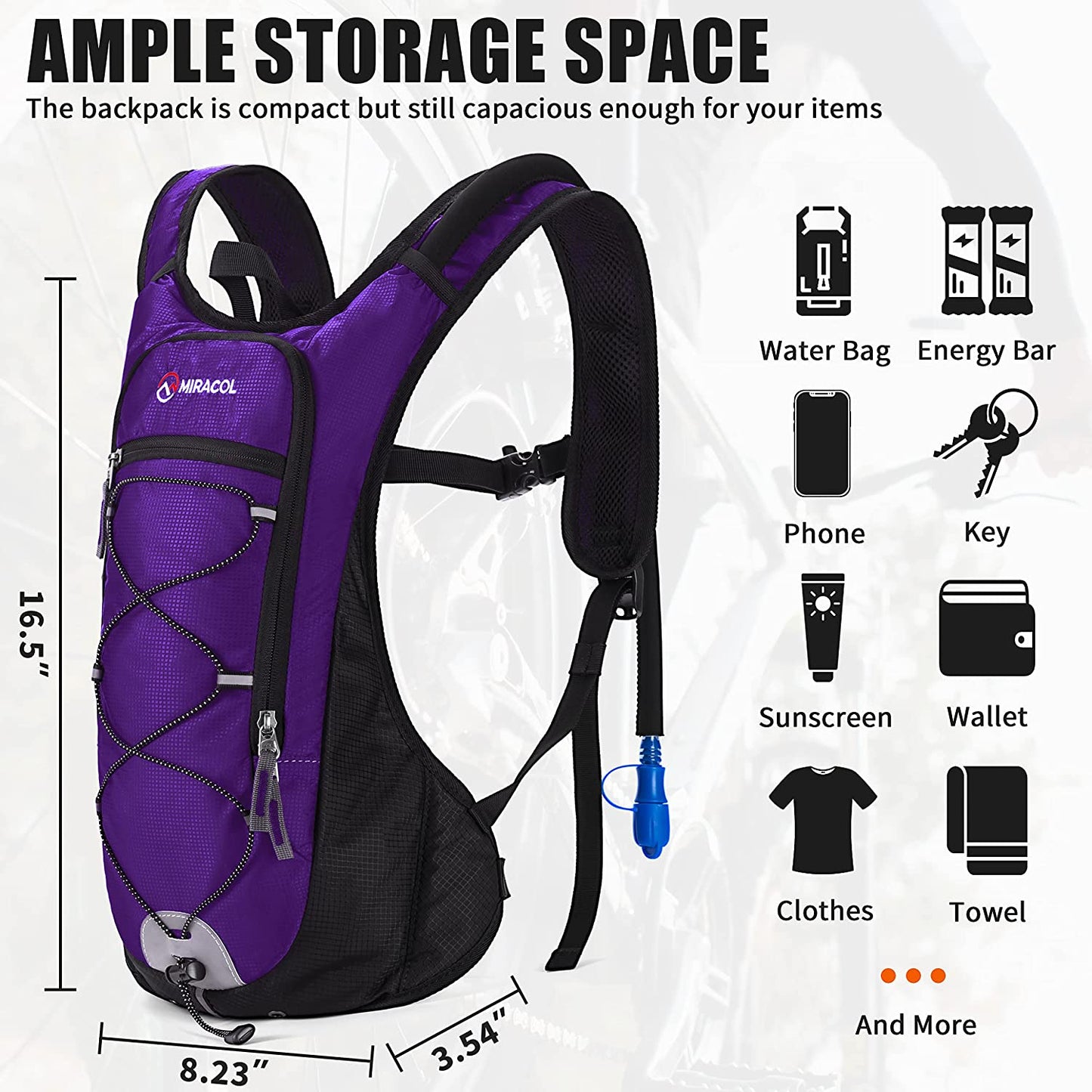 MIRACOL Hydration Pack Water Backpack - Water Pack with 2L Water Bladder - Hydration Backpack Hydropack for Running Biking Cycling Hiking Rave Festival