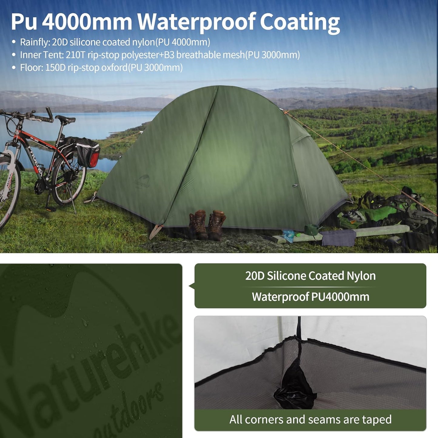 Naturehike Backpacking Tent for 1 Person Camping Hiking Lightweight Waterproof One Person Tent with Footprint